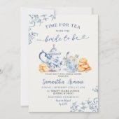 Dusty Bue Chinoiserie Vrijgezellenfeest Tea Party Kaart (Voorkant)