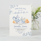 Dusty Bue Chinoiserie Vrijgezellenfeest Tea Party Kaart (Staand voorkant)