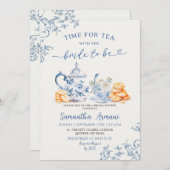 Dusty Bue Chinoiserie Vrijgezellenfeest Tea Party Kaart (Voorkant / Achterkant)