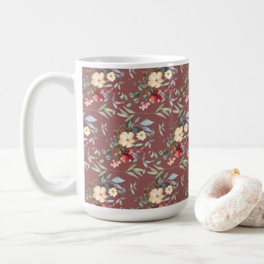 Dusty Burgundy Floral Moederdag Koffiemok (Met donut)