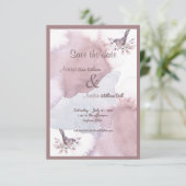 Dusty Burgundy Waterverf en Roos Gold Ampersand Save The Date (Staand voorkant)