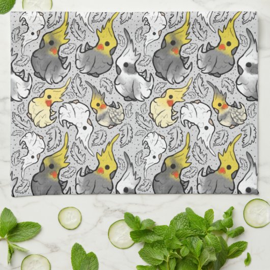 Dusty Cockatiels Tea Towel Theedoek (Gevouwen)