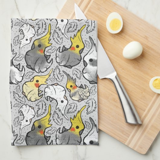 Dusty Cockatiels Tea Towel Theedoek (Quarter Fold)