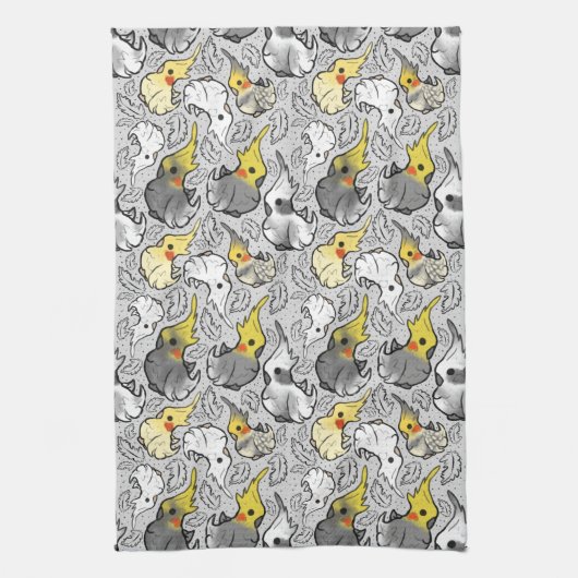 Dusty Cockatiels Tea Towel Theedoek (Verticaal)