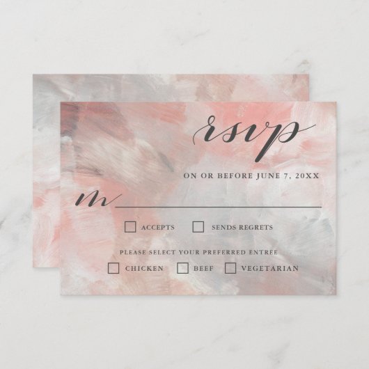 Dusty Cora Abstracte penseelstreken RSVP met bomen (Voorkant / Achterkant)