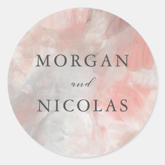 Dusty Coral Abstract Brushstrokes Bride and Groom Ronde Sticker (Voorkant)