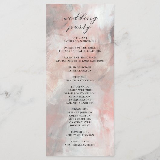 Dusty Coral Abstracte Brushstrokes bruiloft progra Programmakaart (Achterkant)