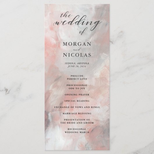 Dusty Coral Abstracte Brushstrokes bruiloft progra Programmakaart (Voorkant)