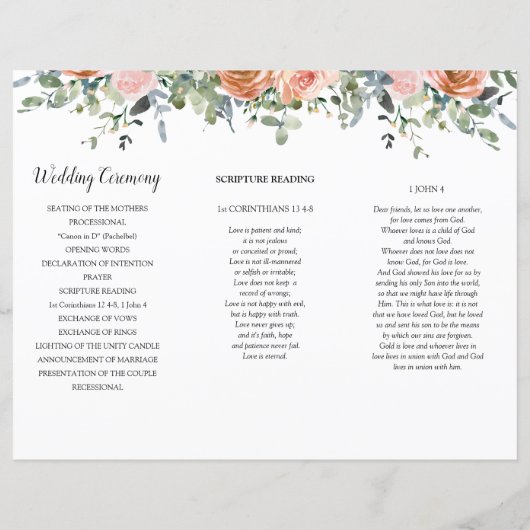 Dusty Coral Eucalyptus Order of Service Wedding (Achterkant)