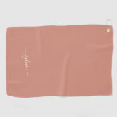 Dusty Coral Modern Girly Monogram Naam Golfhanddoek (Horizontaal)