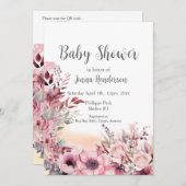 Dusty Coral QR Code Baby shower Kaart (Voorkant / Achterkant)