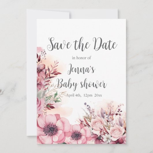 Dusty Coral QR Code Baby shower Save The Date (Voorkant)