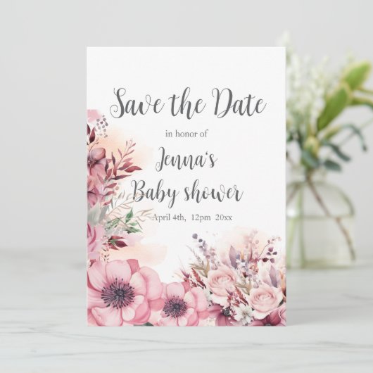 Dusty Coral QR Code Baby shower Save The Date (Staand voorkant)