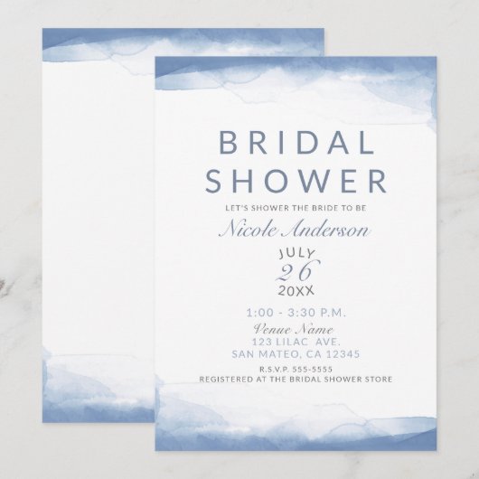 Dusty Cornflower Blauwe Waterverf Vrijgezellenfees Kaart (Voorkant / Achterkant)