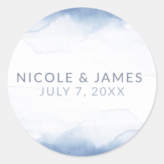 Dusty Cornflower Blue Waterverf Modern Wedding Ronde Sticker (Voorkant)