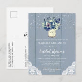 Dusty Country Blue Mason Jar Vrijgezellenfeest Uitnodiging Briefkaart (Voorkant / Achterkant)