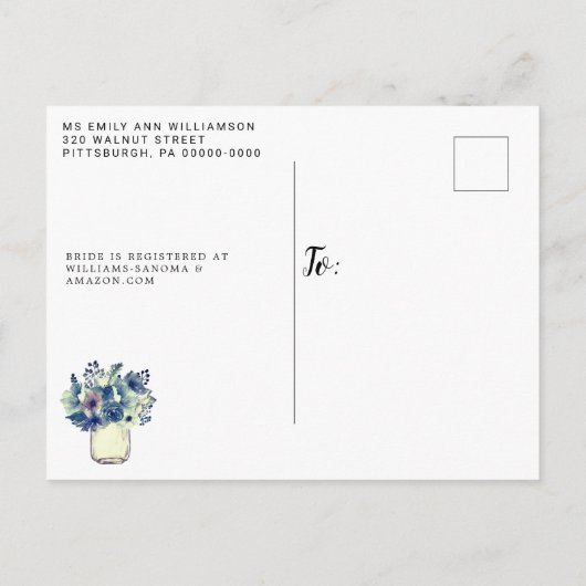 Dusty Country Blue Mason Jar Vrijgezellenfeest Uitnodiging Briefkaart (Achterkant)