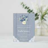 Dusty Country Blue Mason Jar Vrijgezellenfeest Uitnodiging Briefkaart (Staand voorkant)