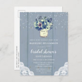 Dusty Country Blue Mason Jar Vrijgezellenfeest Uitnodiging Briefkaart (Voorkant / Achterkant)
