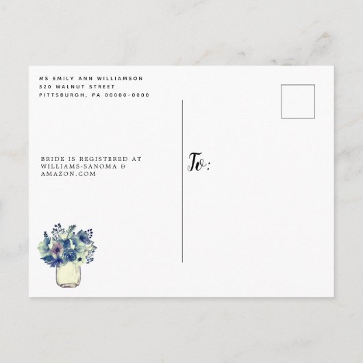 Dusty Country Blue Mason Jar Vrijgezellenfeest Uitnodiging Briefkaart (Achterkant)