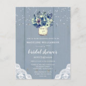 Dusty Country Blue Mason Jar Vrijgezellenfeest Uitnodiging Briefkaart (Voorkant)