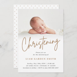 Dusty Cream Handgeschreven Script Christening Foto Kaart