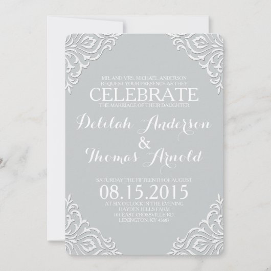 Dusty Damask filigraan elegante bruiloft uitnodigi Kaart (Voorkant)