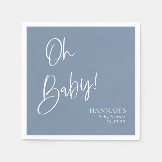 Dusty/ Denim Blue Oh Baby Baby shower Servet (Voorkant)