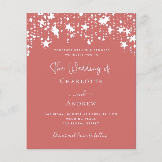 Dusty Earth stars budget huwelijksuitnodiging (Voorkant)