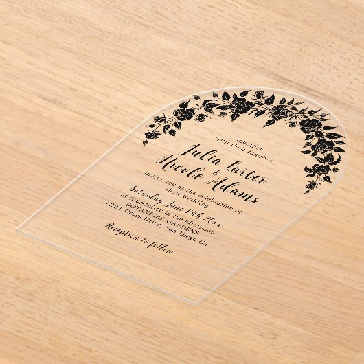 Dusty Elegant Golden Red Rose Flower Wedding Folie Acryl Uitnodigingen (Laagn)