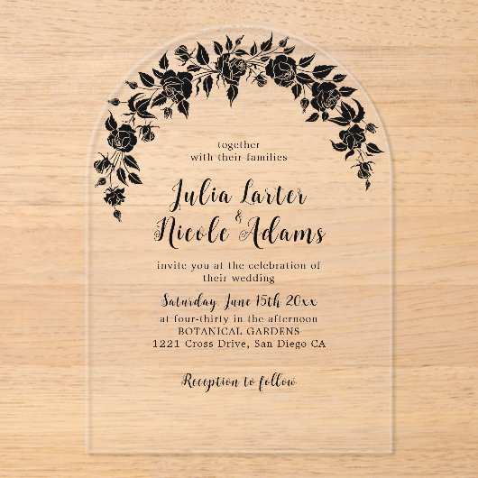 Dusty Elegant Golden Red Rose Flower Wedding Folie Acryl Uitnodigingen (Voorkant)