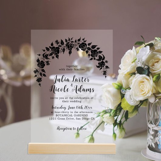 Dusty Elegant Golden Red Rose Flower Wedding Folie Acryl Uitnodigingen