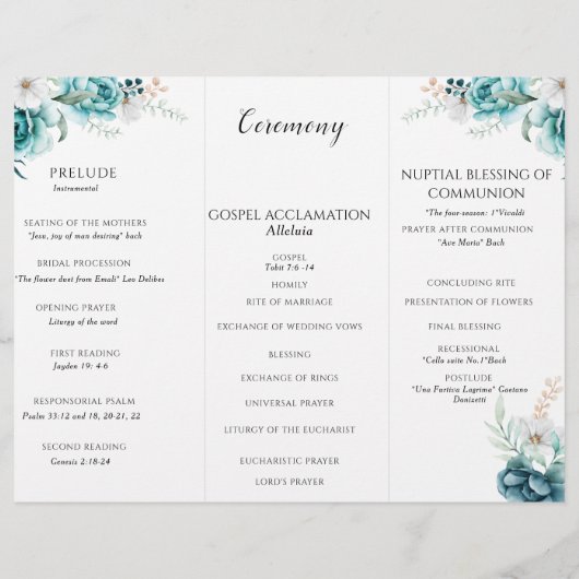 Dusty Emarald Groen Wit Bloemen Huwelijksprogramma (Achterkant)