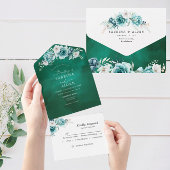Dusty Emerald Groen Wit Bloemen Bruiloft All In One Uitnodiging