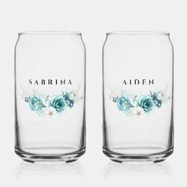 Dusty Emerald Groen Wit Bloemen Bruiloft Blikvorm Glas