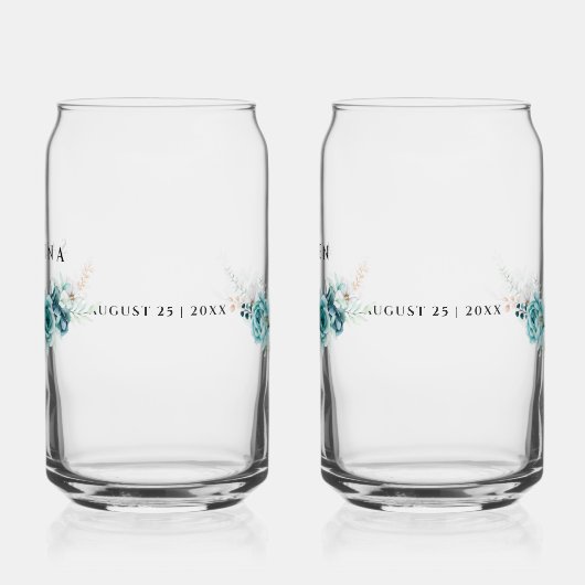 Dusty Emerald Groen Wit Bloemen Bruiloft Blikvorm Glas (Links)