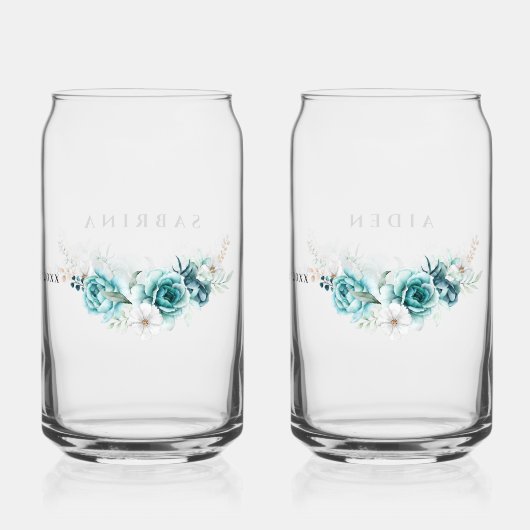 Dusty Emerald Groen Wit Bloemen Bruiloft Blikvorm Glas (Achterkant)