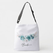 Dusty Emerald Groen Wit Bloemen Bruiloft Bruid Crossbody Tas (Achterkant)
