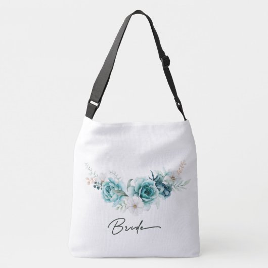 Dusty Emerald Groen Wit Bloemen Bruiloft Bruid Crossbody Tas (Achterkant)