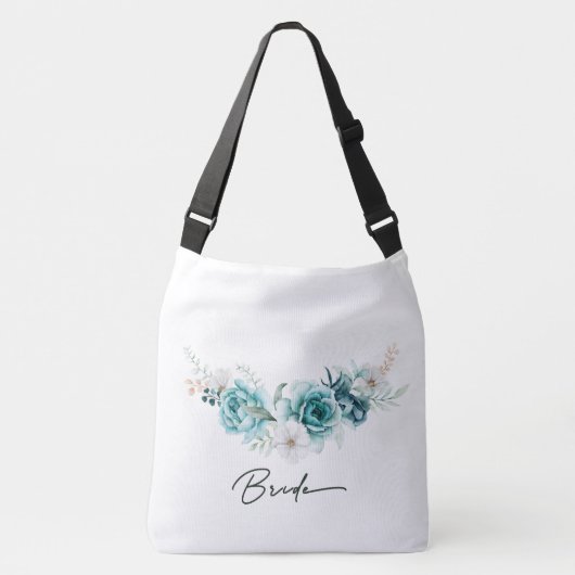 Dusty Emerald Groen Wit Bloemen Bruiloft Bruid Crossbody Tas (Voorkant)