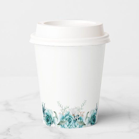 Dusty Emerald Groen Wit Bloemen Bruiloft Papieren Bekers (Achterkant)