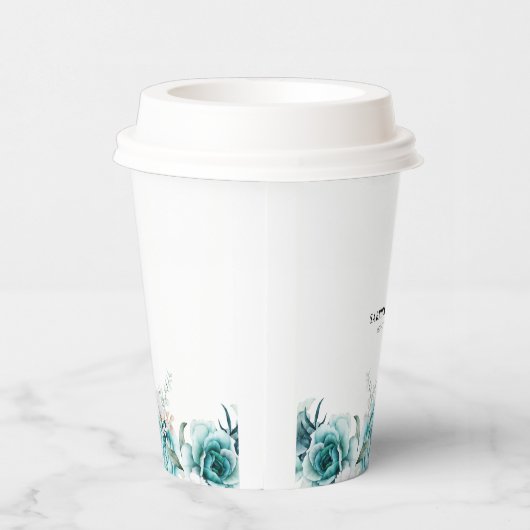 Dusty Emerald Groen Wit Bloemen Bruiloft Papieren Bekers (Rechts)