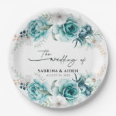 Dusty Emerald Groen Wit Bloemen Bruiloft Papieren Bordje (Voorkant)