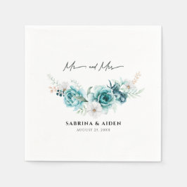 Dusty Emerald Groen Wit Bloemen Bruiloft Servet