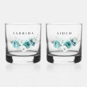Dusty Emerald Groen Wit Bloemen Bruiloft Whisky Glas (Voorkant)