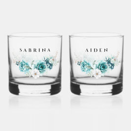 Dusty Emerald Groen Wit Bloemen Bruiloft Whisky Glas