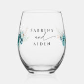 Dusty Emerald Groen Wit Bloemen Bruiloft Wijnglas Zonder Voet (Links)