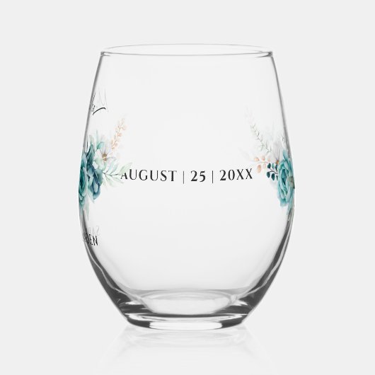 Dusty Emerald Groen Wit Bloemen Bruiloft Wijnglas Zonder Voet (Links)