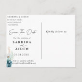 Dusty Emerald Groene Bloemen Bruiloft Save The Dat Aankondigingskaart (Achterkant)