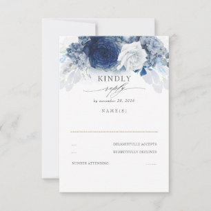 Dusty en Navy Blue Bruiloft RSVP Kaartje